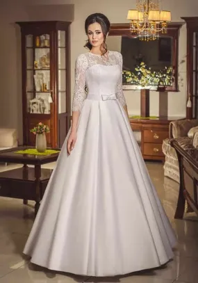 ---Wedding dress for women who follow tradition and love the classic style made in satin with wide A line skirt--