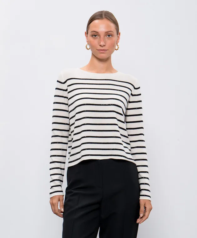 Allude Maglia bianca in lana e cashmere con cristalli 24517820