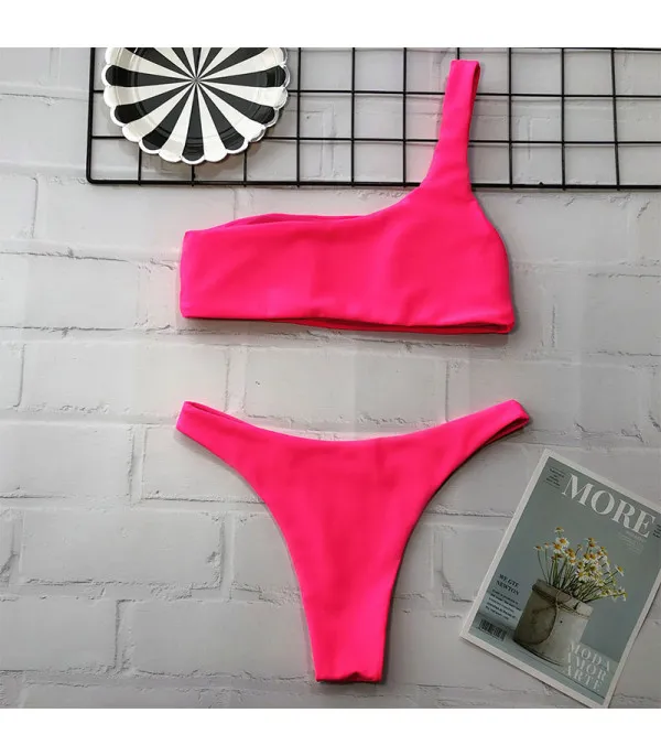 Bikini monospalla neon