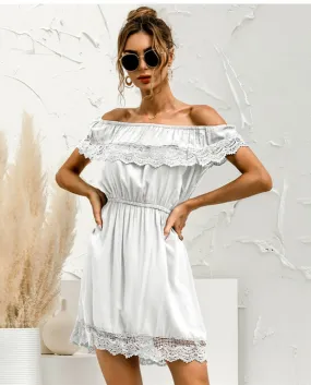 Boho Mini Dress Summer Women Fashion Casual Slash Neck Abiti neri Elegante Beach Party Dress For Women Robe Femme 202