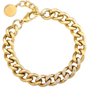 Bracciale con maglia groumette e cristalli in acciaio Gold