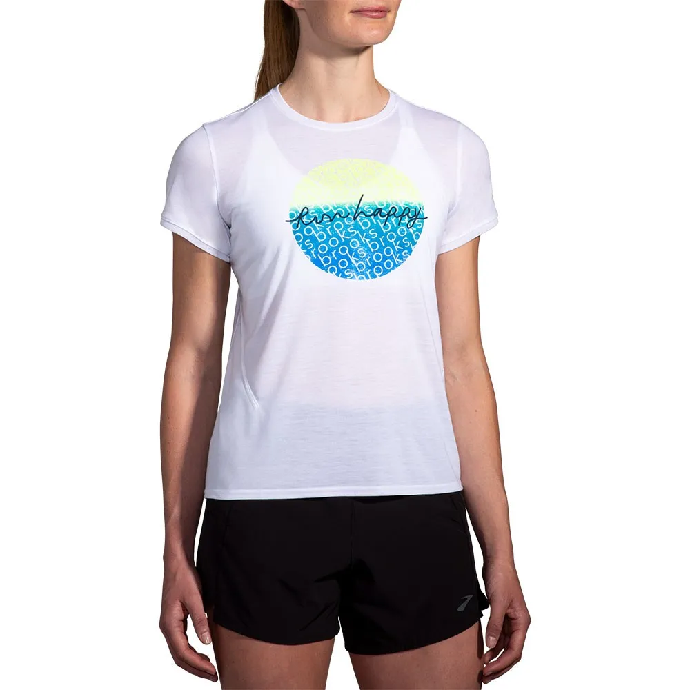 Brooks Maglia Running Distance Bianco Run Happy Donna