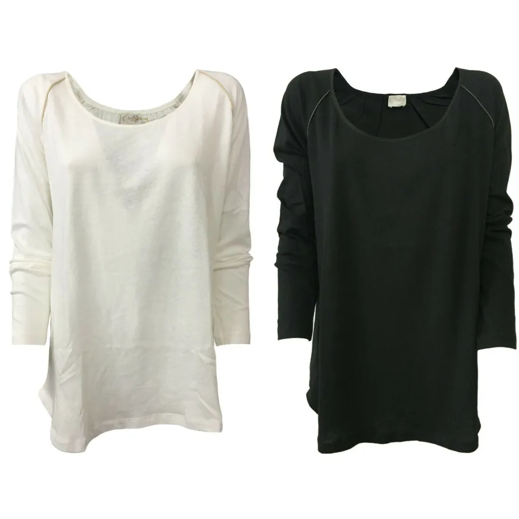 DES PETITS HAUTS Maglia donna con inserti in seta mod TOMAS 85% cotone 15% lino