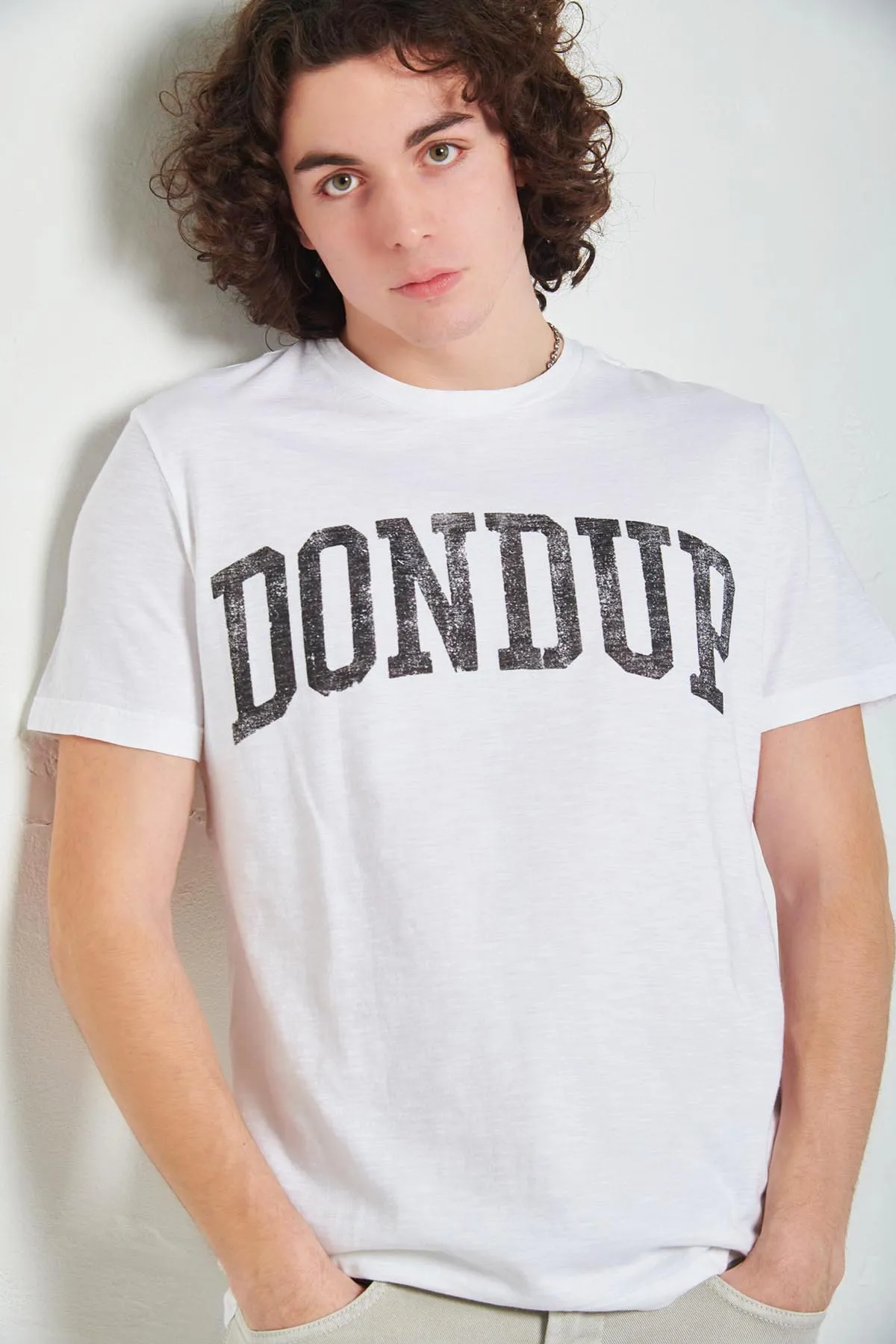 DONDUP T-Shirt manica corta  in cotone fiammato con macro logo