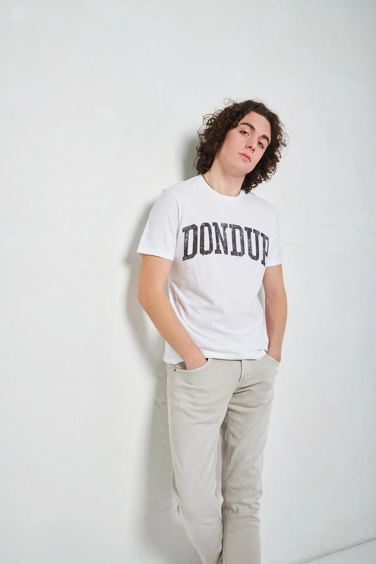 DONDUP T-Shirt manica corta  in cotone fiammato con macro logo