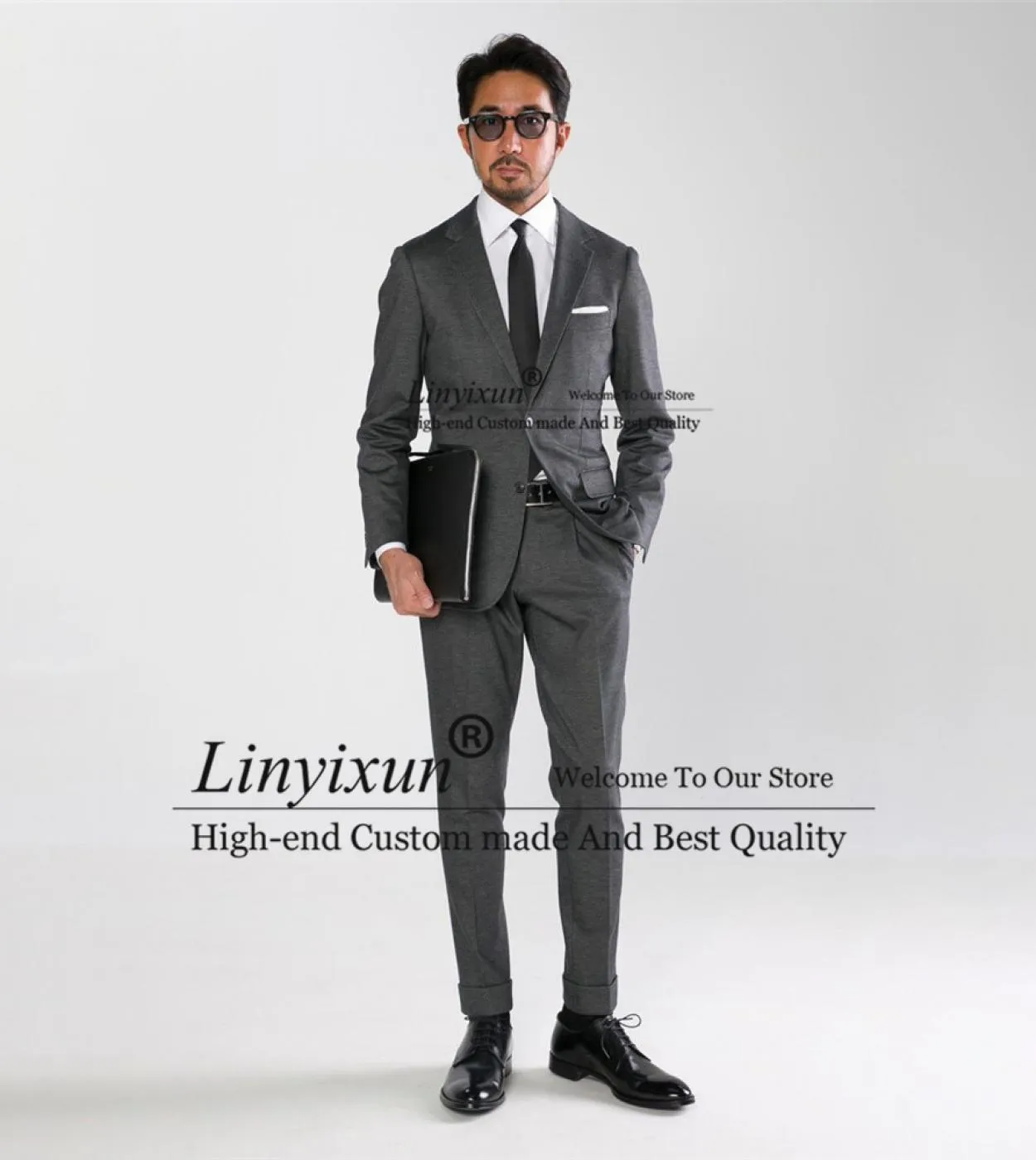 Fashion Dark Grey Mens Suits Formal Business Blazer Slim Fit Wedding Groom Tuxedo Banquet 2 Piece Set Jacket Pants Costu