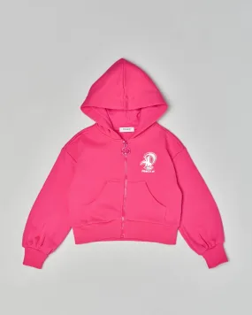 Felpa fucsia con cappuccio e chiusura zip con logo argentato 3-7 anni