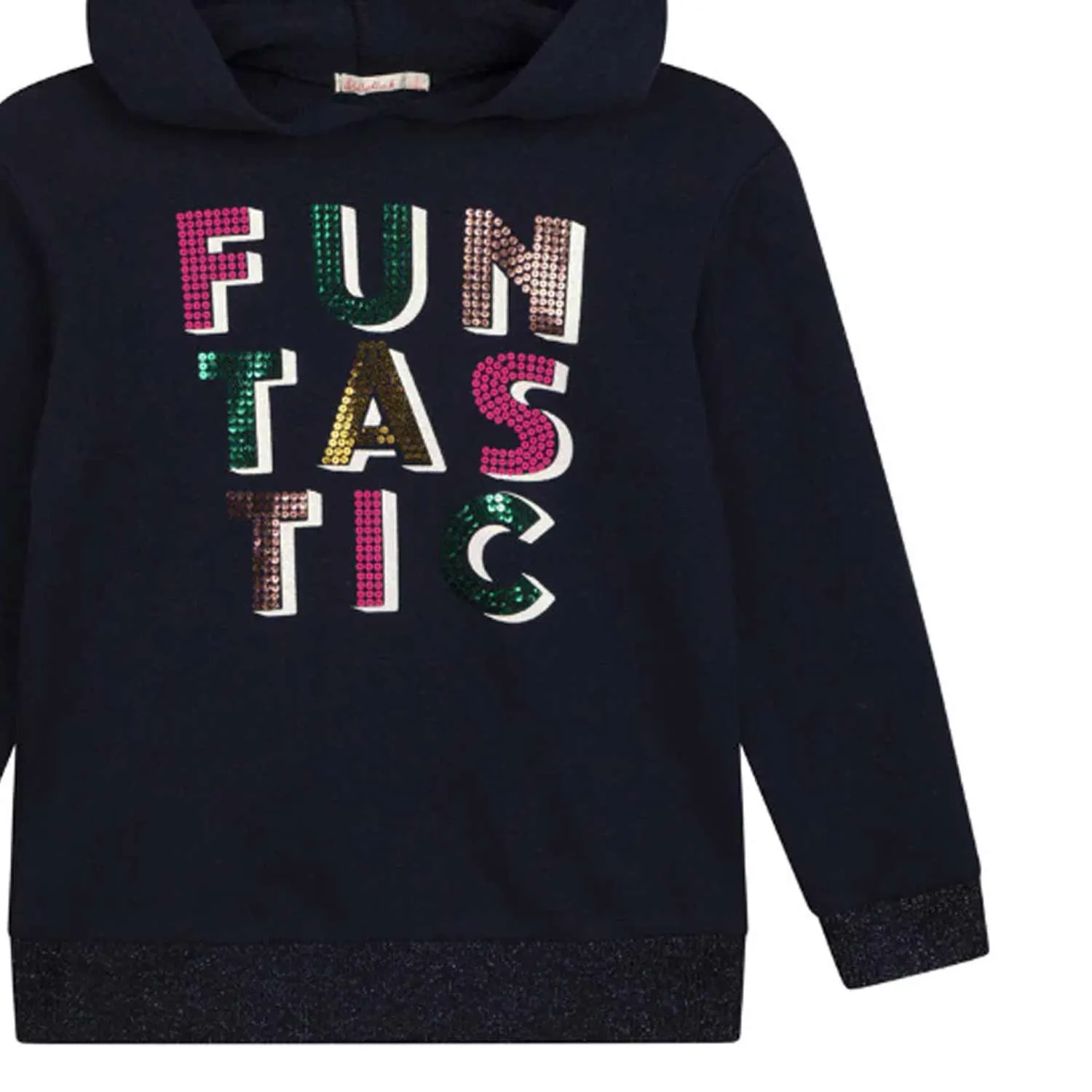 Felpa Hoodie Blu Navy Con Paillettes Multicolor