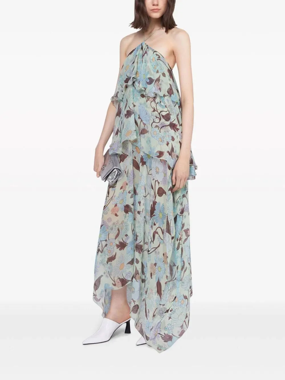 `Garden Print Frill` Long Dress