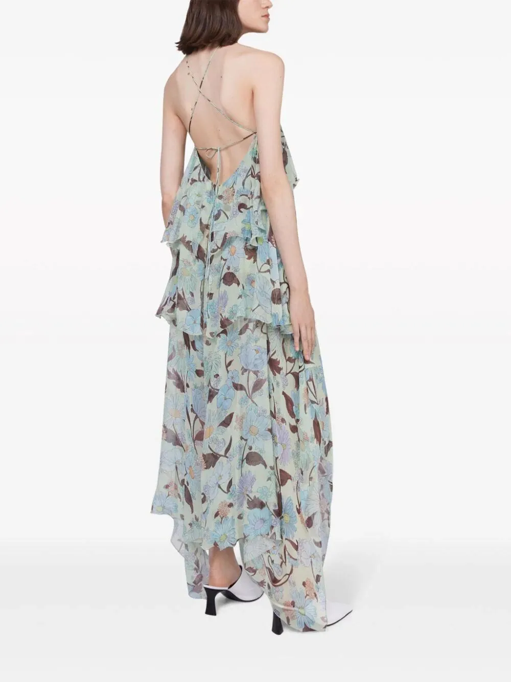 `Garden Print Frill` Long Dress