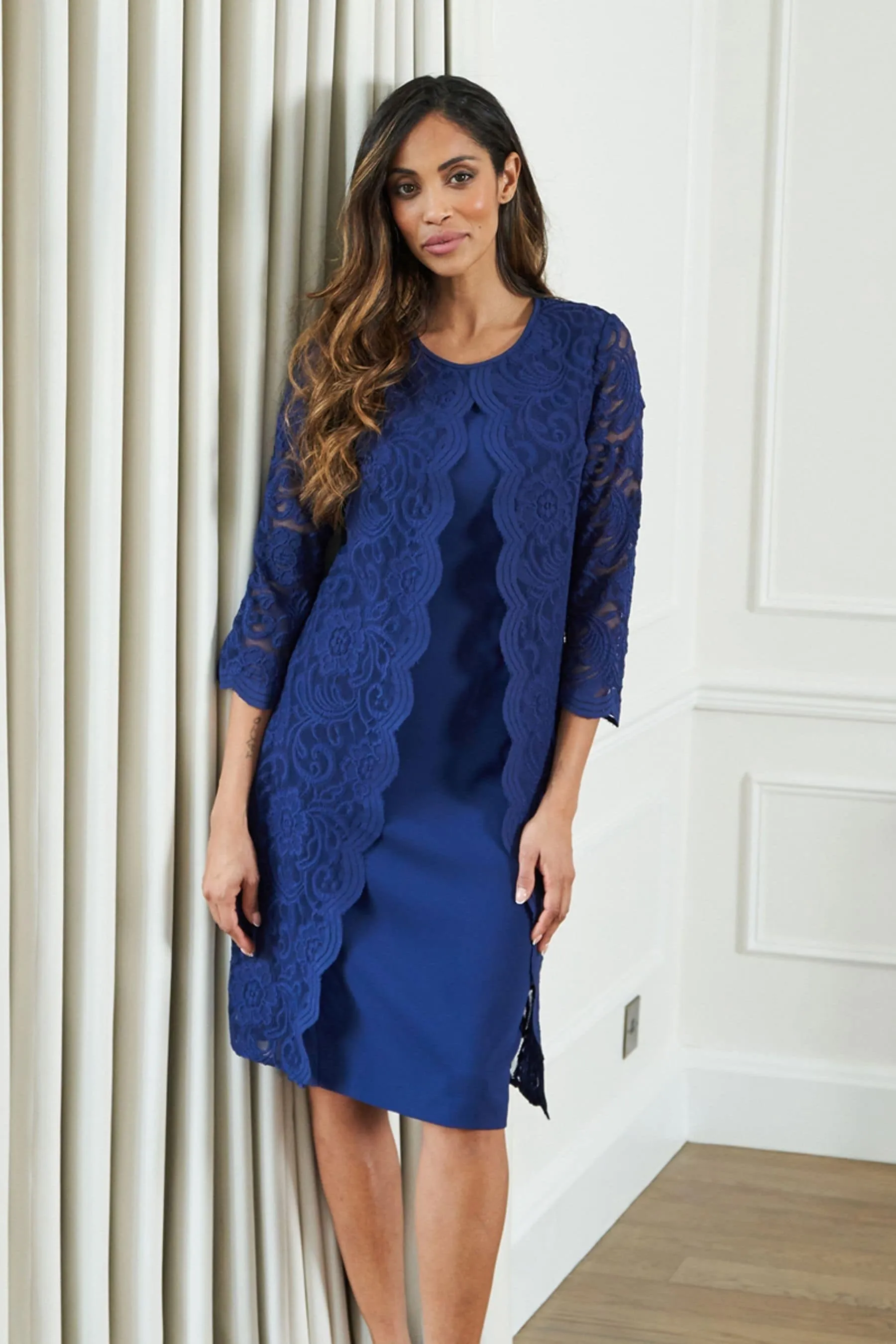 Gina Bacconi Blu - Clarabelle Mock Lace Jacket And Crepe Dress