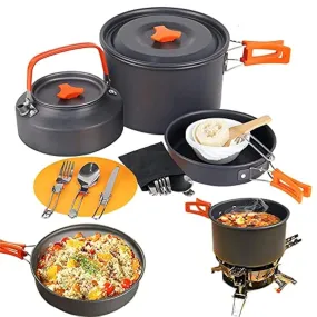 Kit di utensili da cucina da campeggio, set da cucina all’aperto per 2-3 persone con borsa da trasporto in rete, set da cucina p