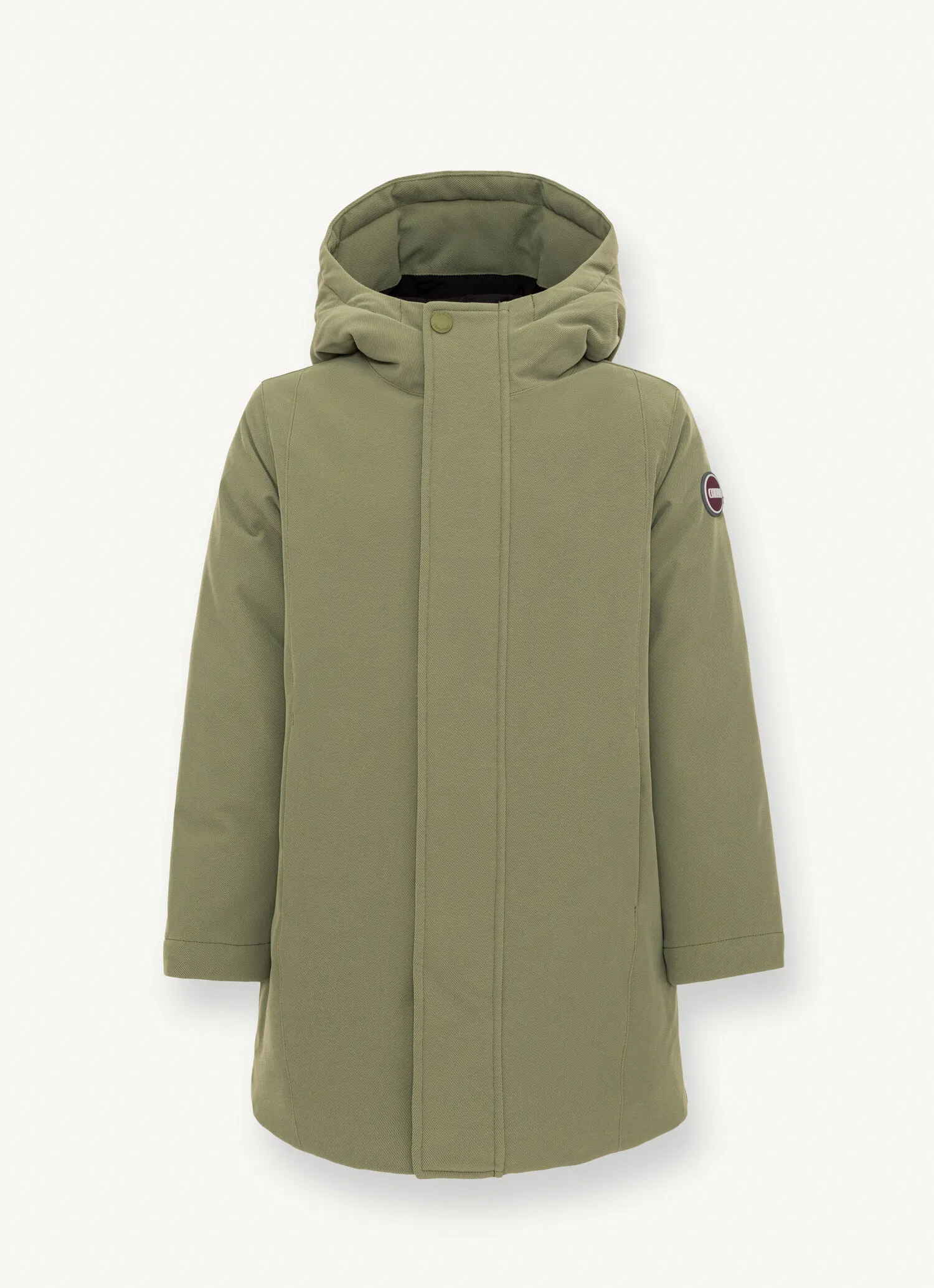 Mid-length wool-effect gabardine down jacket