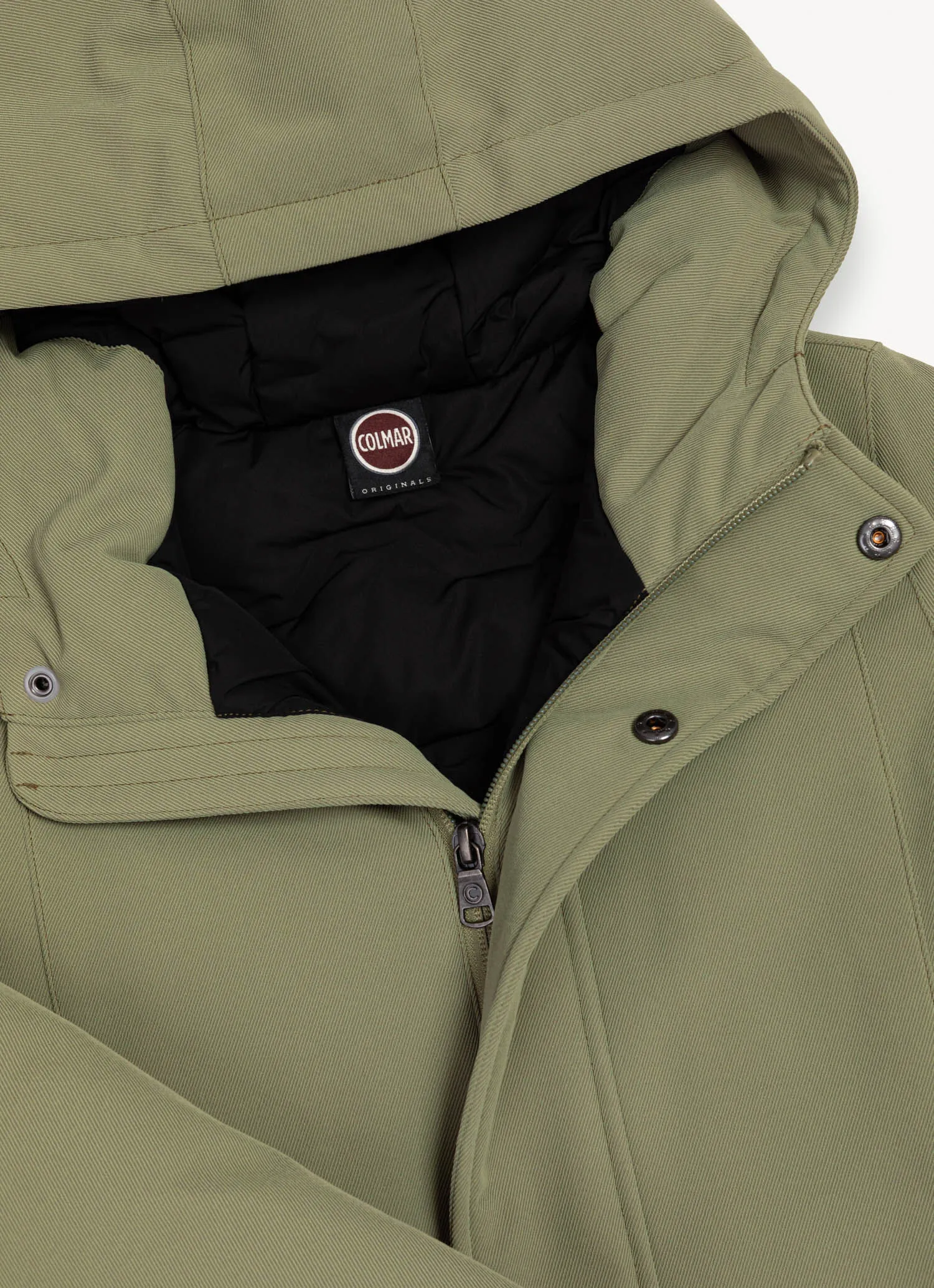 Mid-length wool-effect gabardine down jacket