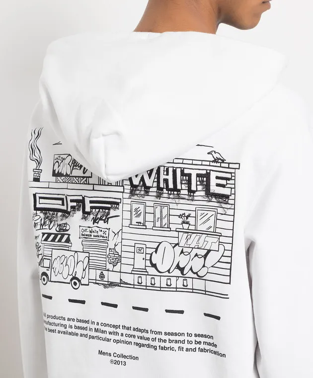 Off-White Felpa bianca con cappuccio con stampa Graffiti a contrasto OMBB097S23FLE008