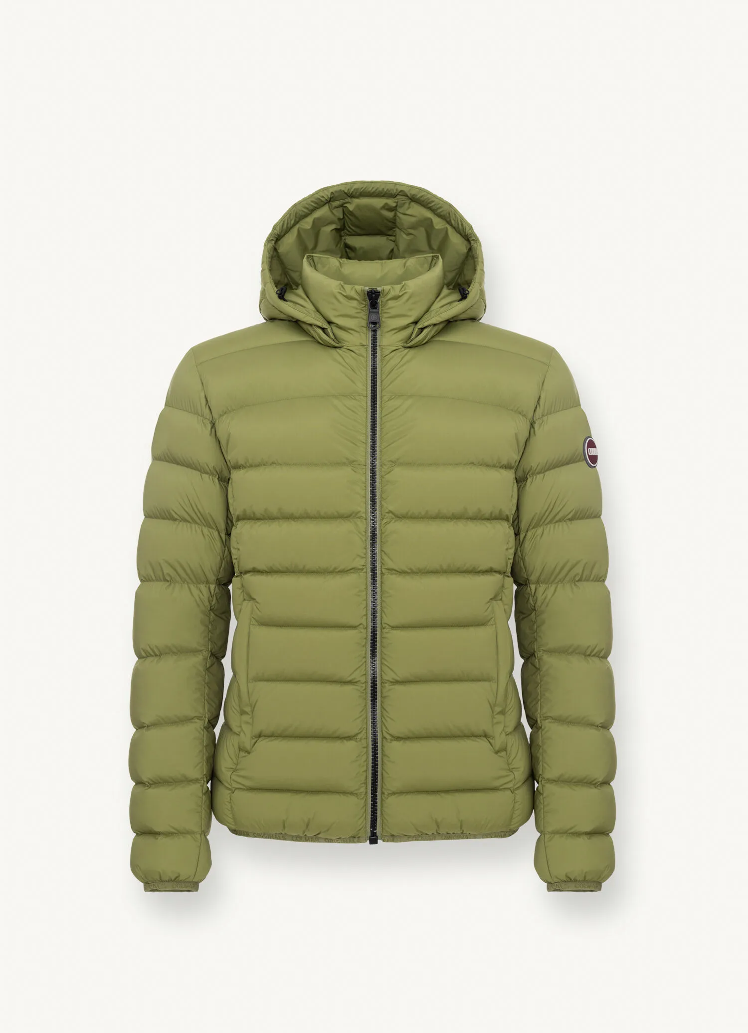 Opaque stretch down jacket with detachable hood