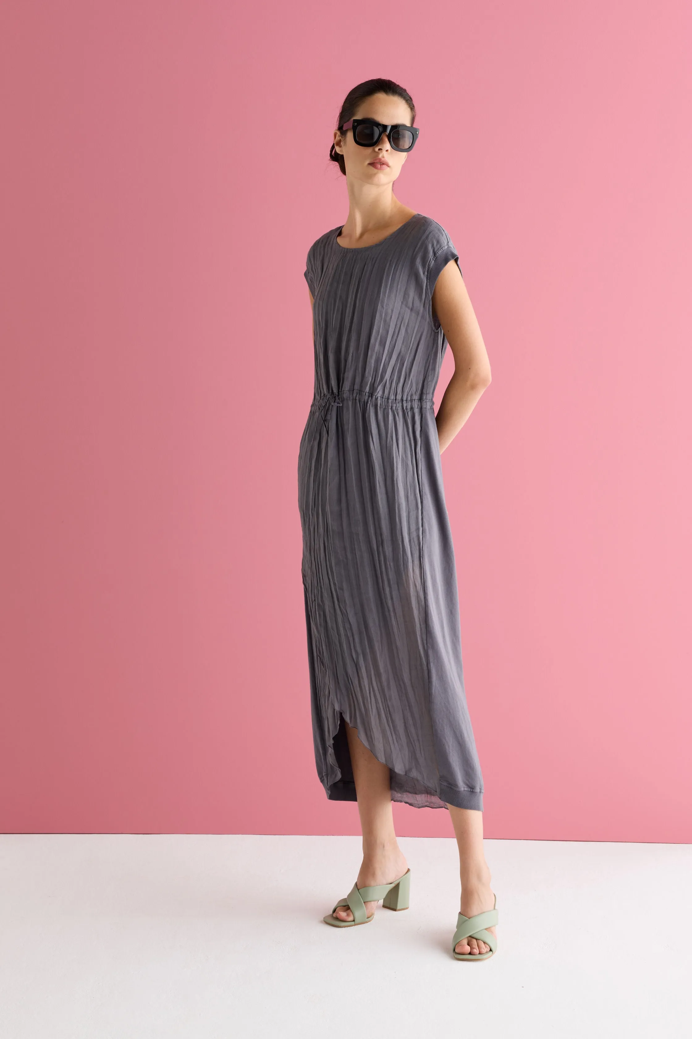 Pleated Cotton Dress Garment Dyed 10FU 7027