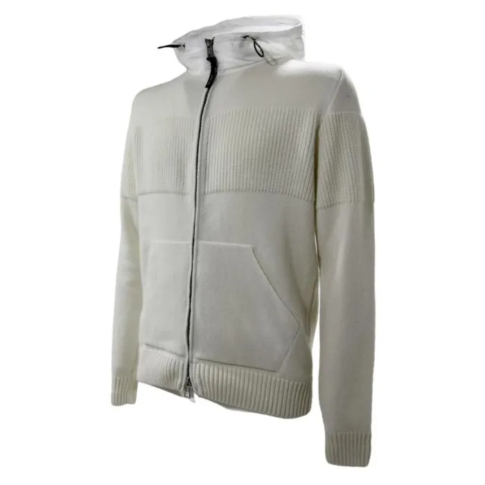 Pmds Maglia Full Zip Con Cappuccio Nylon Panna