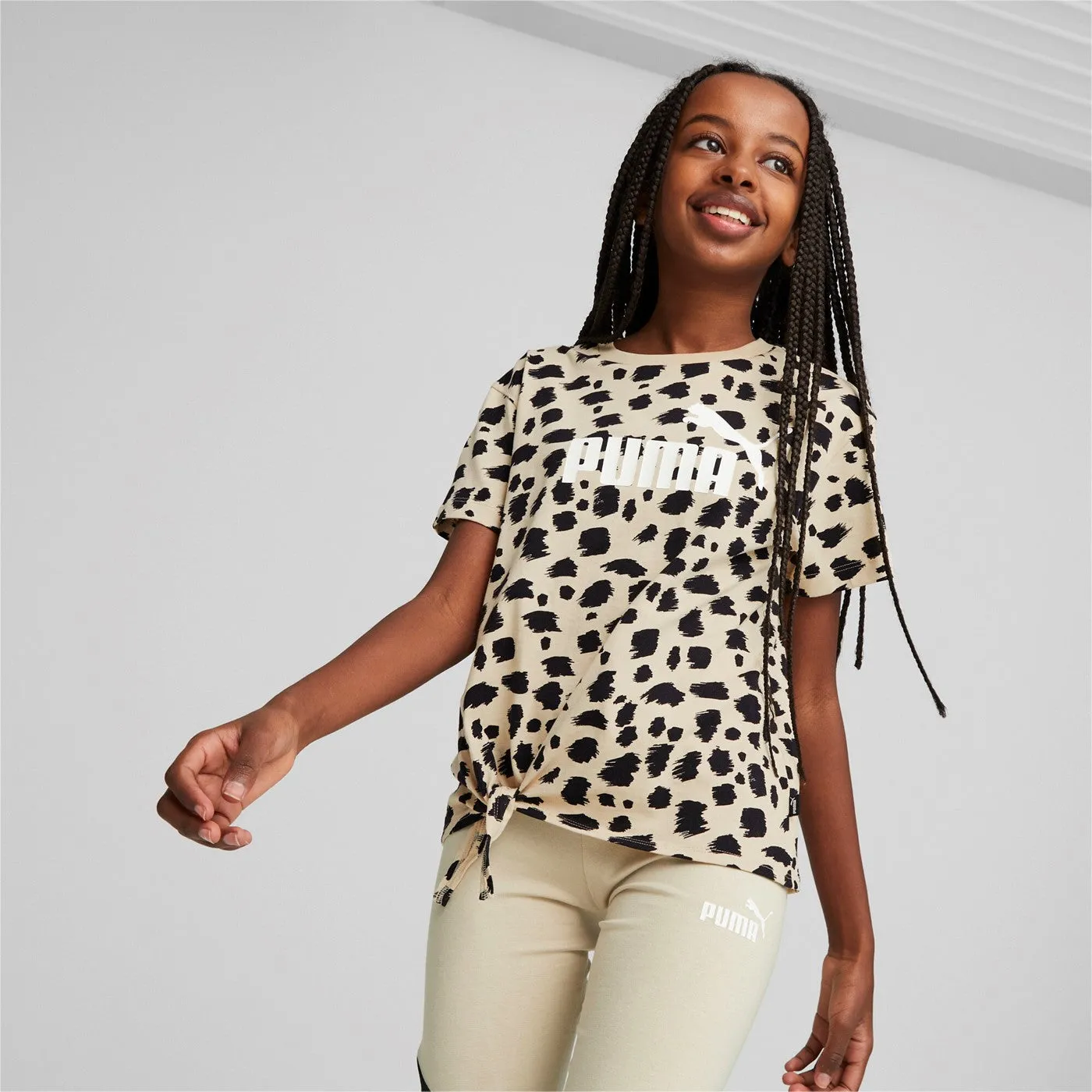 Puma T-shirt for girls and boys with patterned knot Aminal AOP Knotted Tee G 673523-88 granola