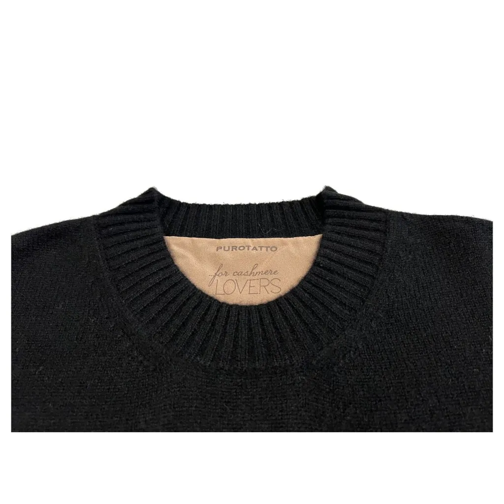 PURO TATTO maglia donna pesante nera con inserto cammello 0262122 100% cashmere MADE IN ITALY