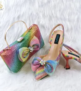 Qsgfc 2022 i più recenti accessori a farfalla con diamanti pieni decorazione festa elegante set di scarpe e borsa da donna color