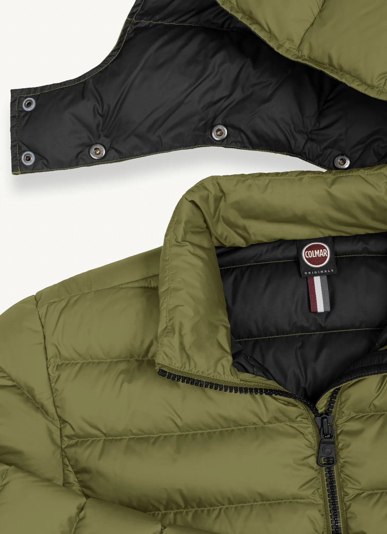 Sporty down jacket with detachable hood