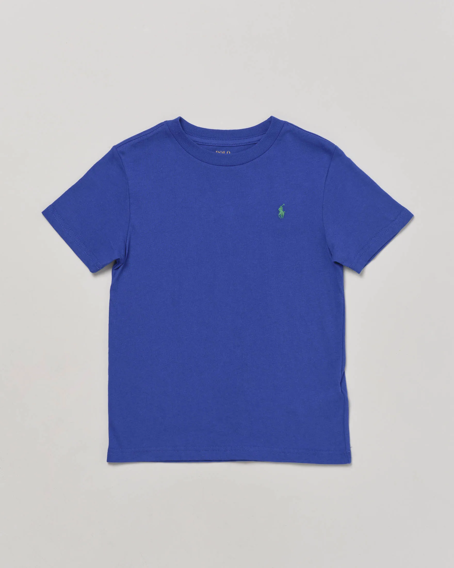 T-shirt blu royal a mezza manica in cotone con logo pony verde 2-7 anni