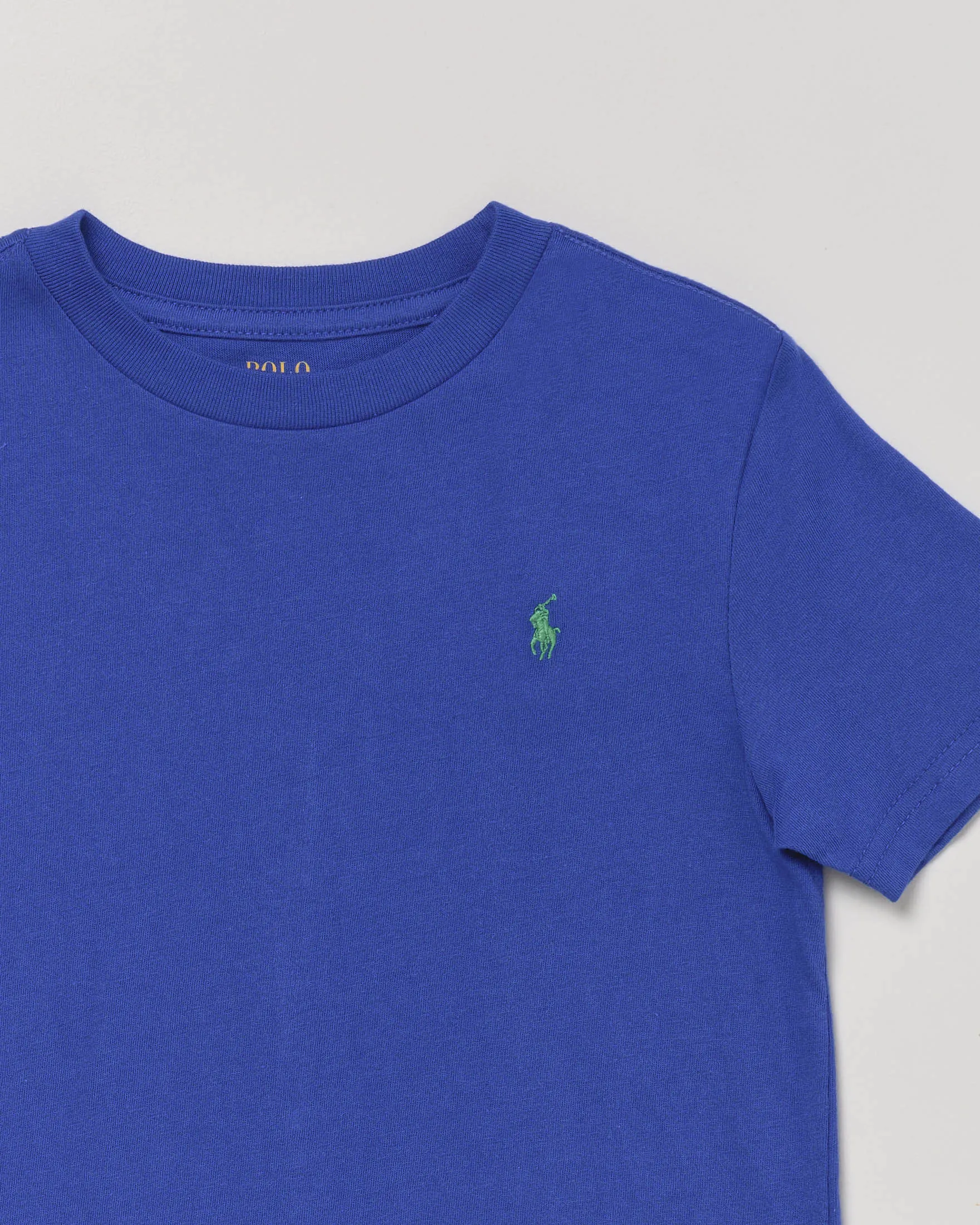 T-shirt blu royal a mezza manica in cotone con logo pony verde 2-7 anni