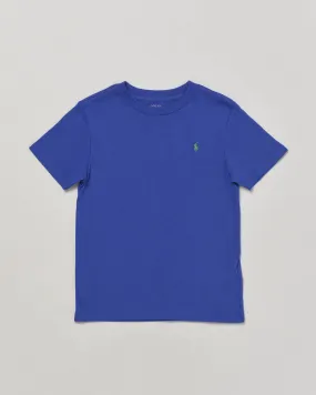 T-shirt blu royal a mezza manica in cotone con logo pony verde 2-7 anni