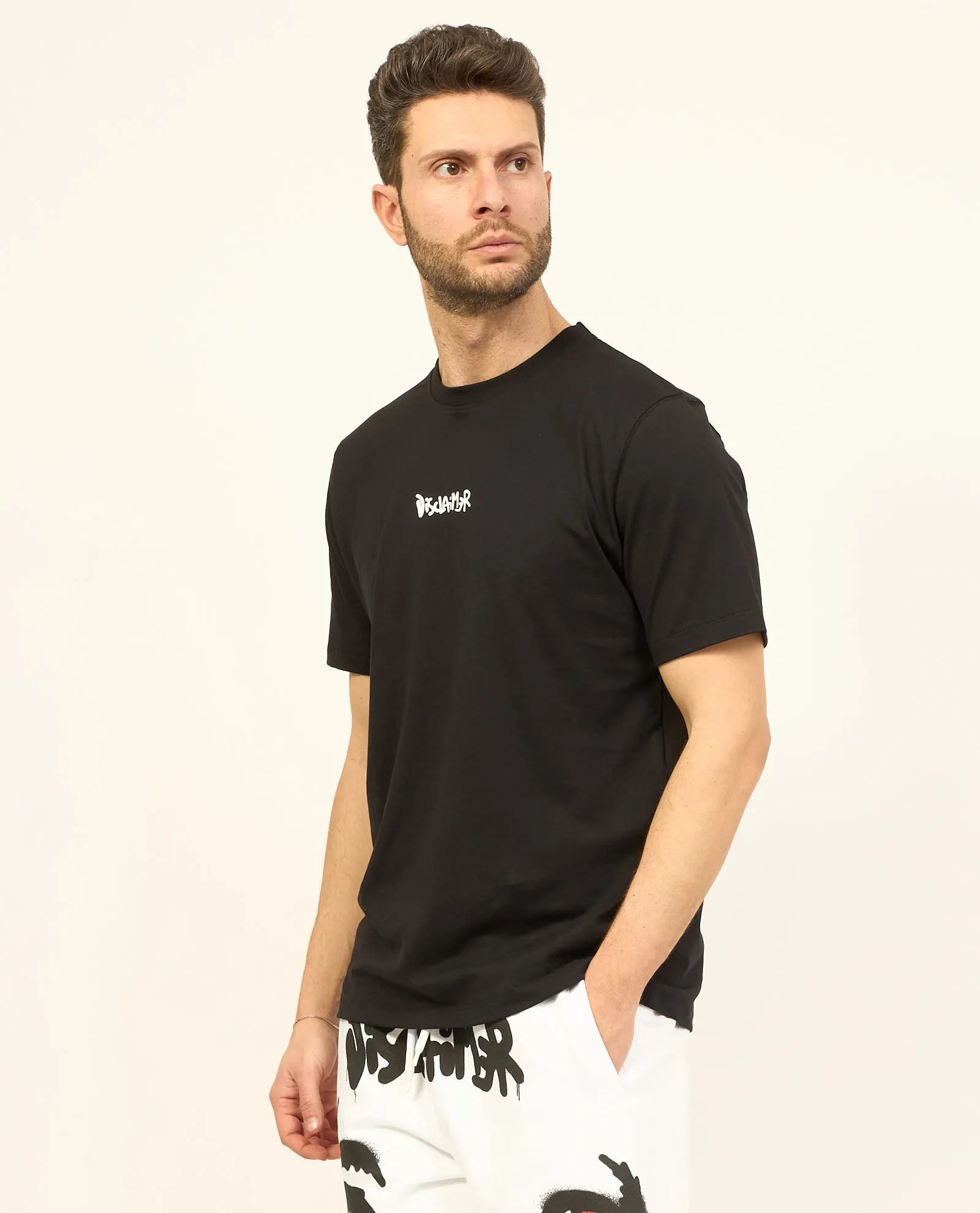 T-shirt nera Disclaimer in cotone con logo