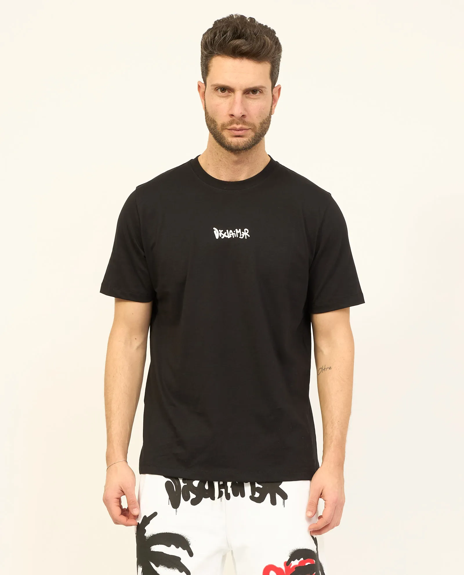 T-shirt nera Disclaimer in cotone con logo