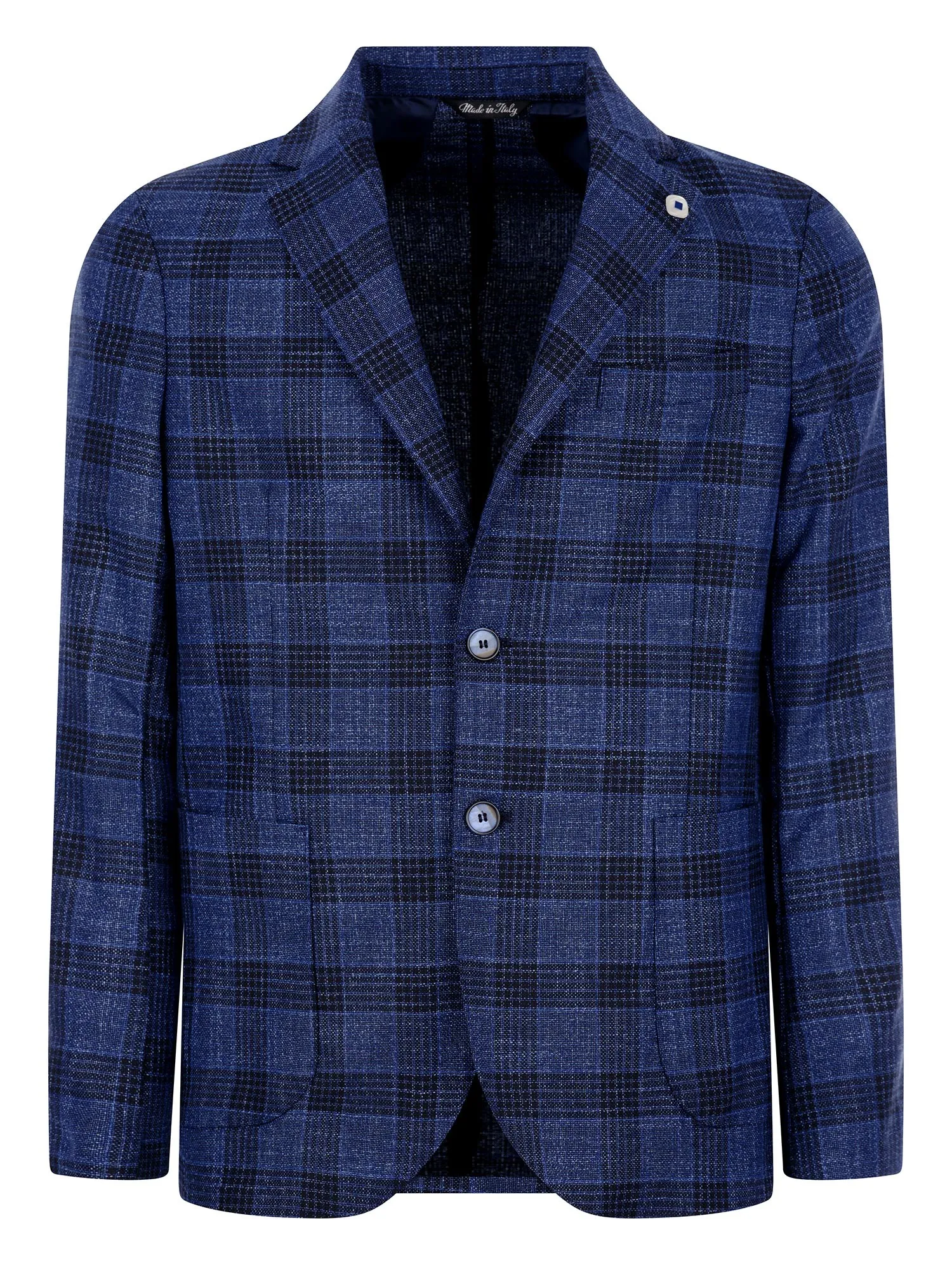 Unlined Blue Checked Jacket Single-Breasted Two Buttons