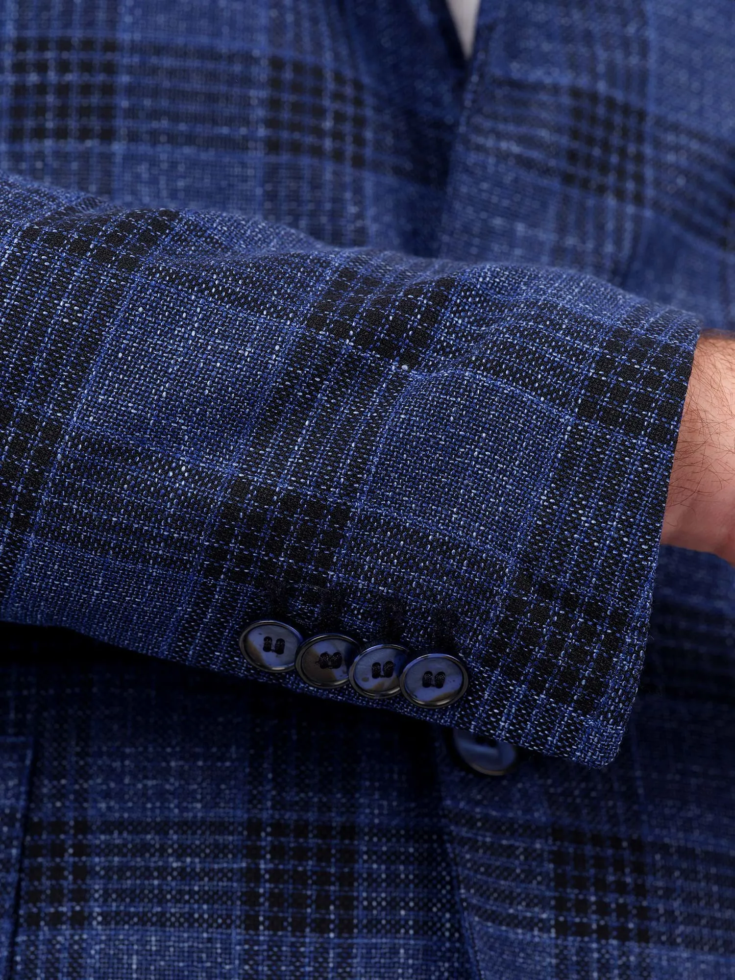 Unlined Blue Checked Jacket Single-Breasted Two Buttons