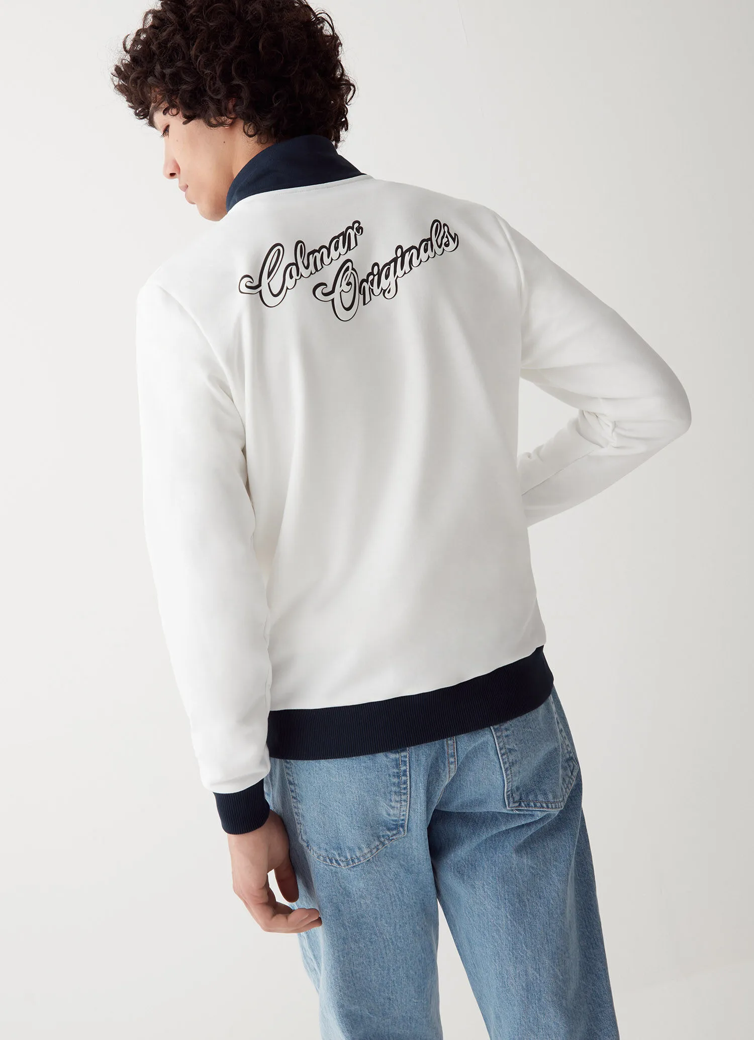 Varsity cotton blend full zip sweatshirt