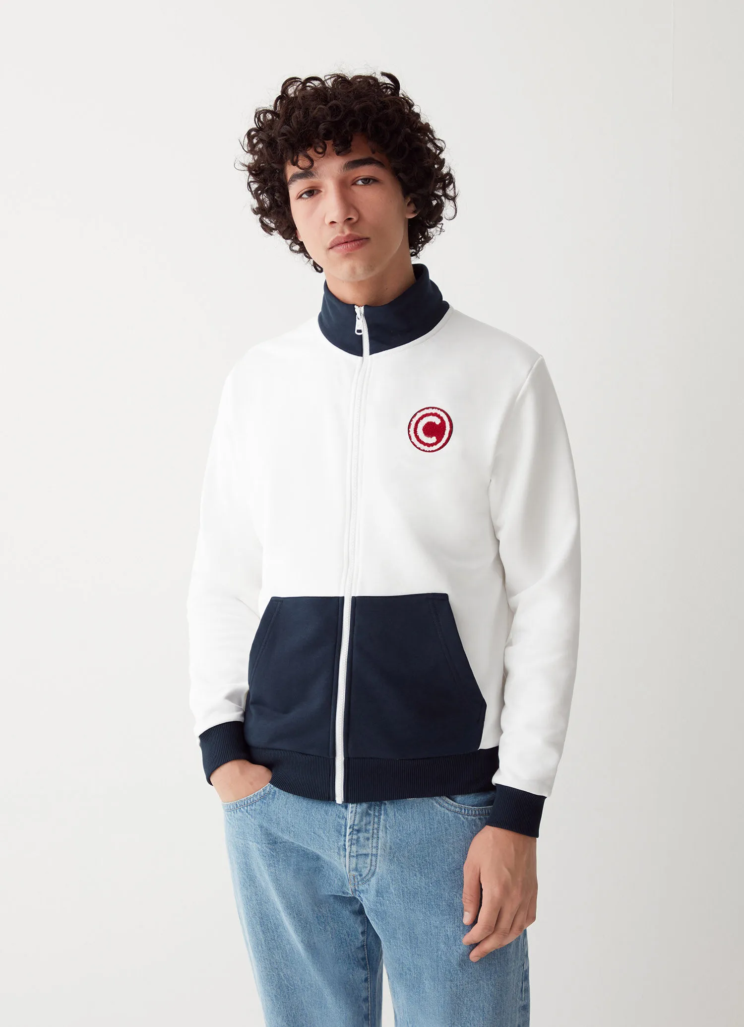 Varsity cotton blend full zip sweatshirt